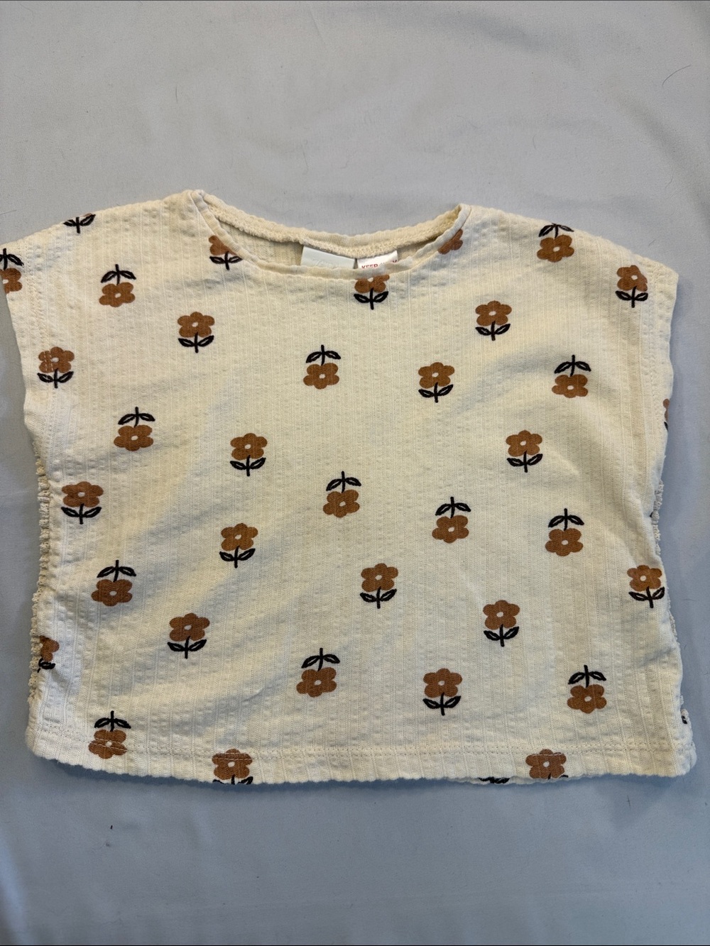 Zara Cream Short Sleeve Tee with Brown Floral Print